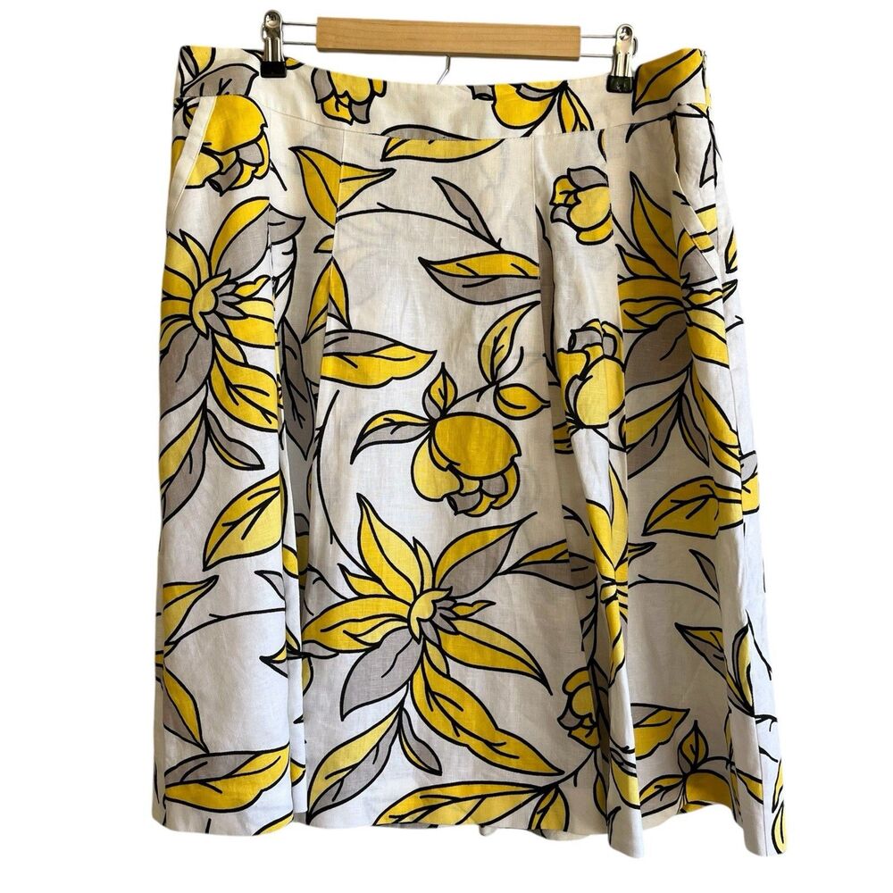 Style Co Womens Linen A-Line Skirt Size 16 Bold Floral Pleated Office Career
